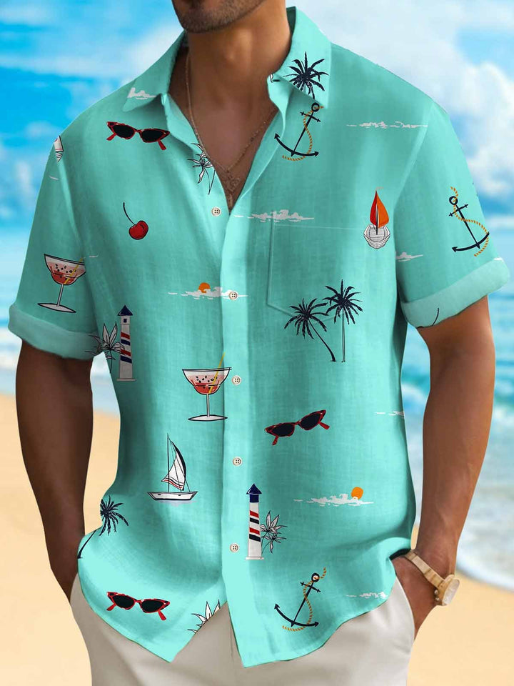 Camisa hawaiana de hombre Alohadaddy Coconut, antiarrugas, con bolsillo de seersucker, para campamento, talla grande