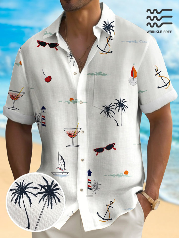 Camisa hawaiana de hombre Alohadaddy Coconut, antiarrugas, con bolsillo de seersucker, para campamento, talla grande