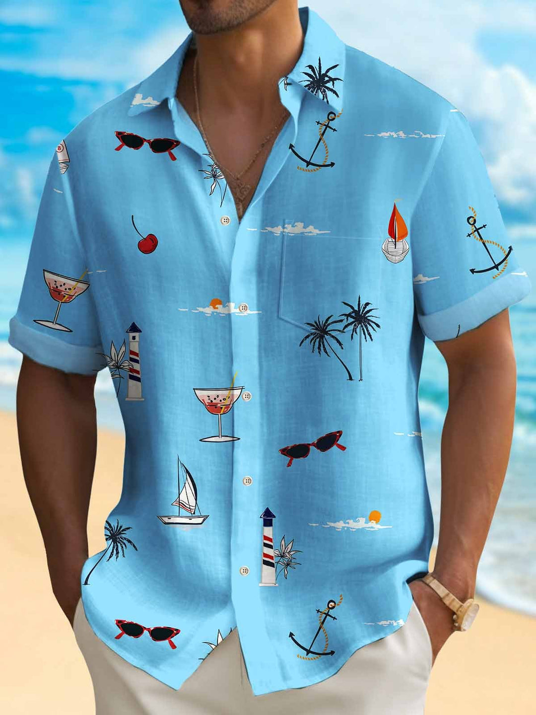 Camisa hawaiana de hombre Alohadaddy Coconut, antiarrugas, con bolsillo de seersucker, para campamento, talla grande