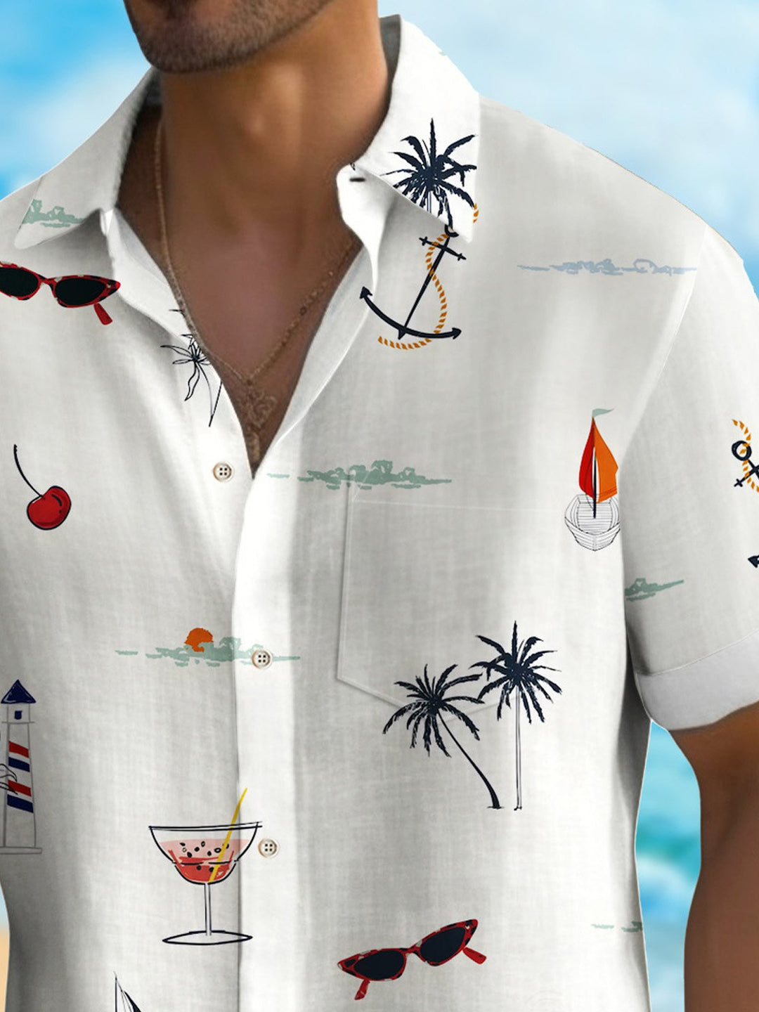 Camisa hawaiana de hombre Alohadaddy Coconut, antiarrugas, con bolsillo de seersucker, para campamento, talla grande