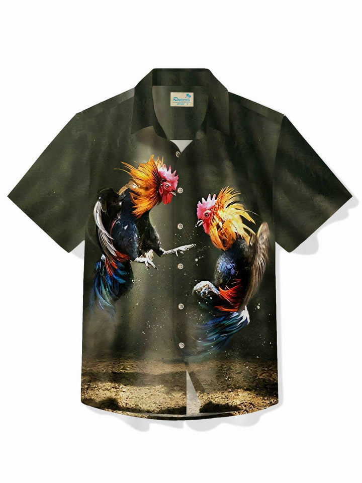 Camisa de bolsillo con dibujo de pollo de kung fu divertido retro de Alohadaddy, camisa de animal de campamento, gran altura