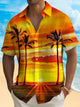 Alohadaddy Vacation Sunset Beach Men's Hawaiian Shirt Quick Drying Surf Pocket Coconut Tree Art Shirt Big Tall