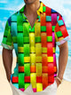 Alohadaddy Abstract Rainbow Geometric Men's Hawaiian Shirt Stretch Quick-Dry Camping Pocket Shirt Big Tall