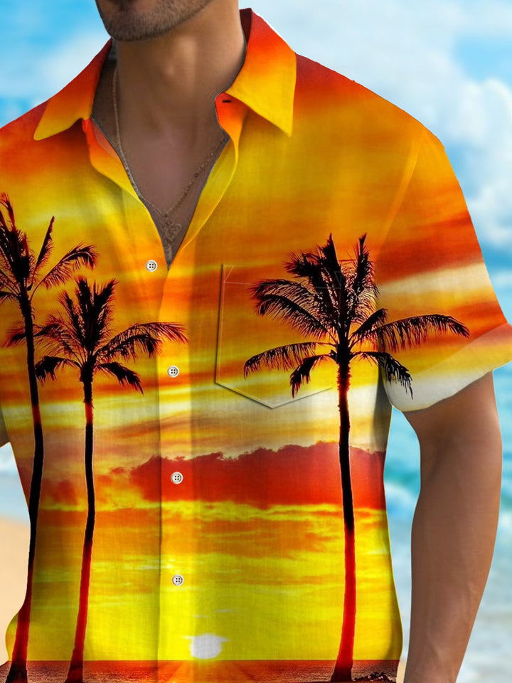 Camisa hawaiana de secado rápido para hombre, con diseño de árbol de coco y bolsillo para surfear, para vacaciones, puesta de sol en la playa, de Alohadaddy, talla grande