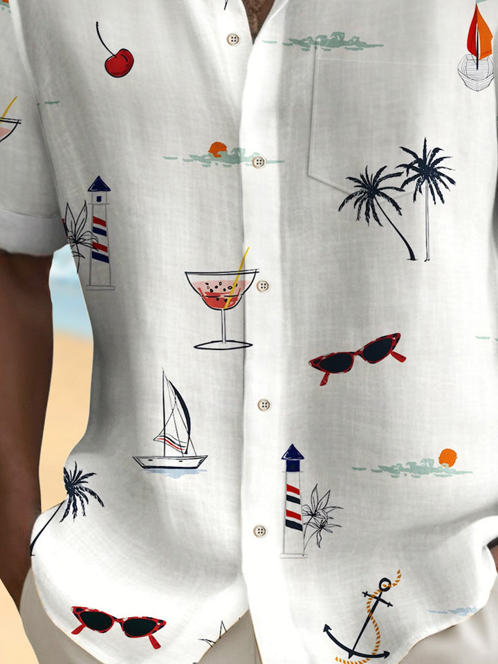 Camisa hawaiana de hombre Alohadaddy Coconut, antiarrugas, con bolsillo de seersucker, para campamento, talla grande