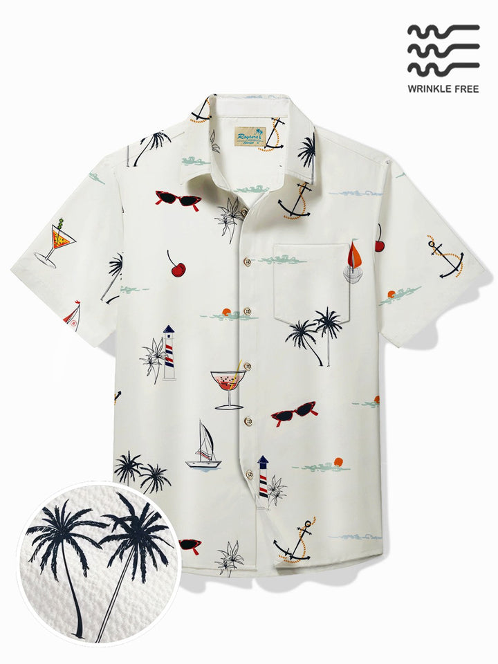Camisa hawaiana de hombre Alohadaddy Coconut, antiarrugas, con bolsillo de seersucker, para campamento, talla grande