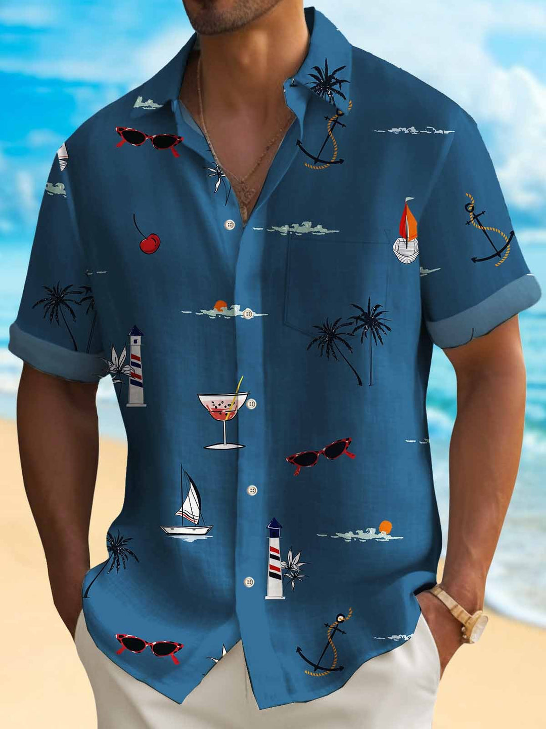 Camisa hawaiana de hombre Alohadaddy Coconut, antiarrugas, con bolsillo de seersucker, para campamento, talla grande