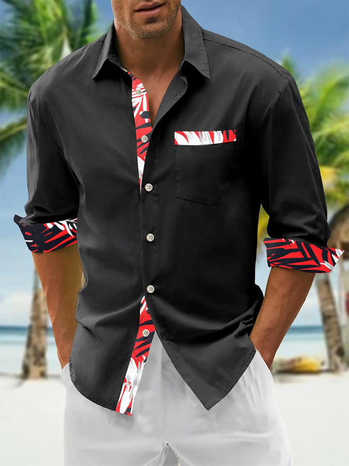 Alohadaddy® Basic Solid Color Floral Long Sleeve Pocket Shirt