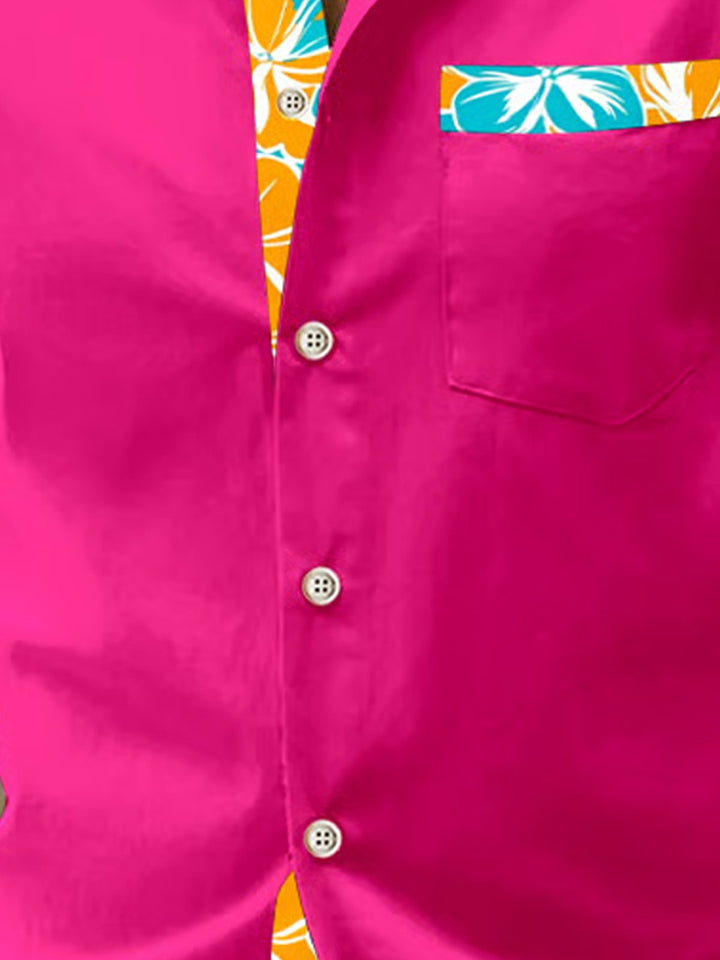 Alohadaddy® Basic Solid Floral Stitching Long Sleeve Pocket Shirt