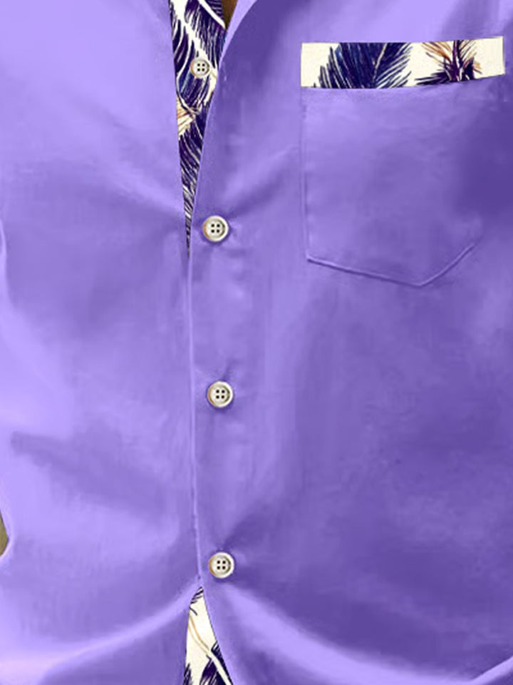 Alohadaddy® Basic Solid Floral Colorblock Long Sleeve Pocket Shirt