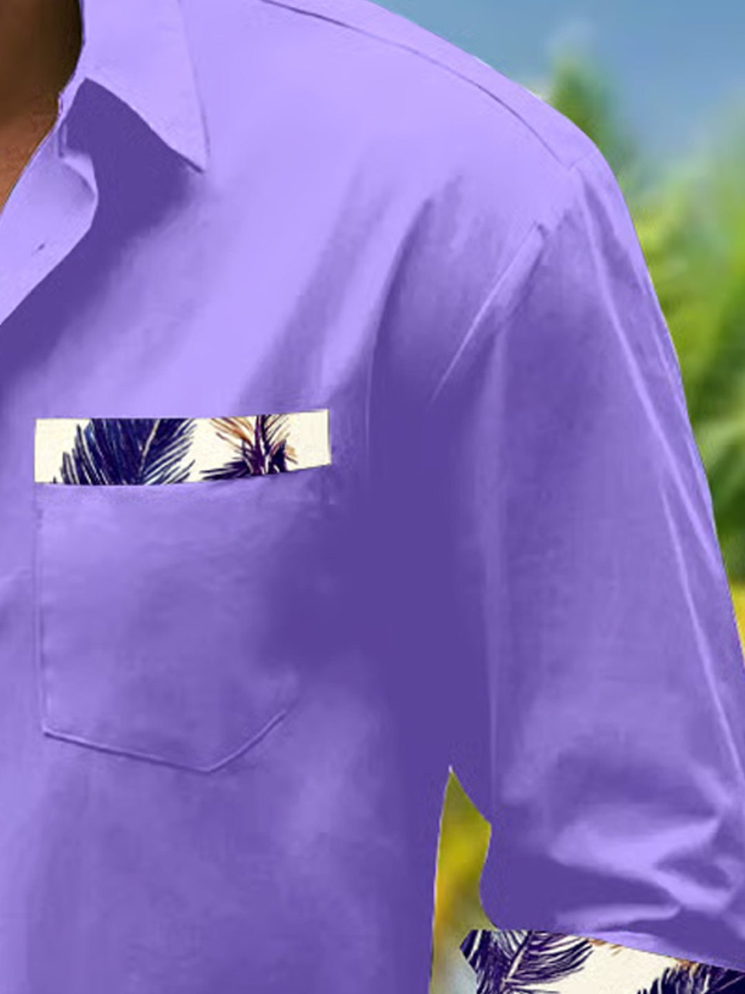 Alohadaddy® Basic Solid Floral Colorblock Long Sleeve Pocket Shirt