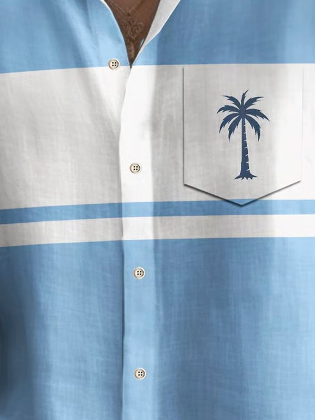 Alohadaddy® Basic Hawaiian Coconut Tree Geometric Lines Color Block Pocket Shirt