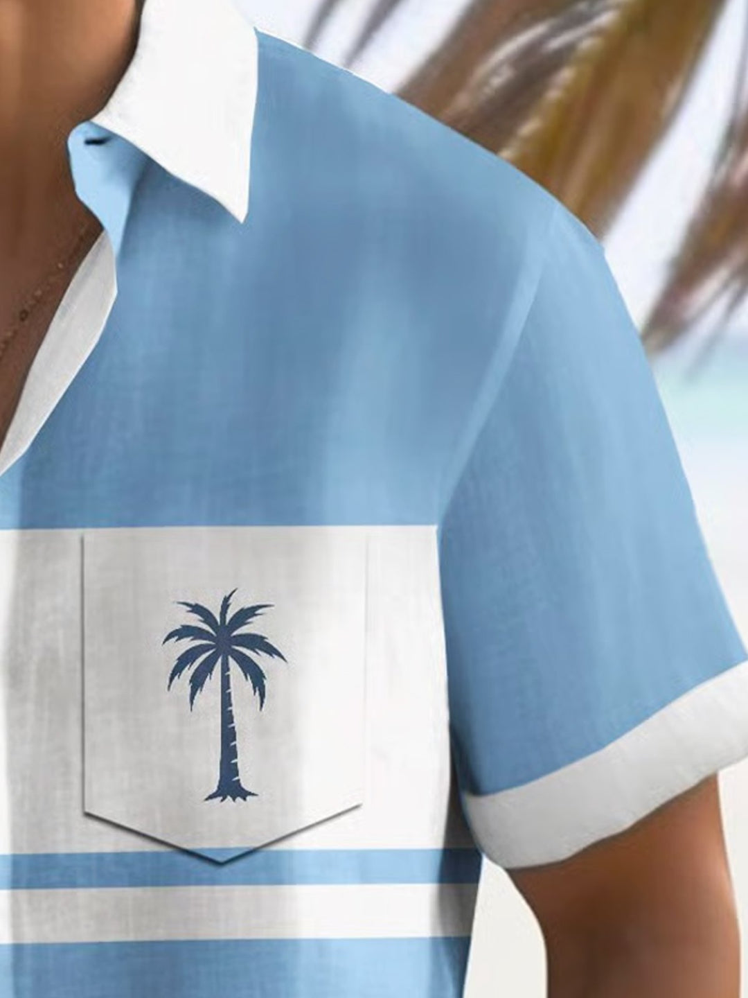 Alohadaddy® Basic Hawaiian Coconut Tree Geometric Lines Color Block Pocket Shirt