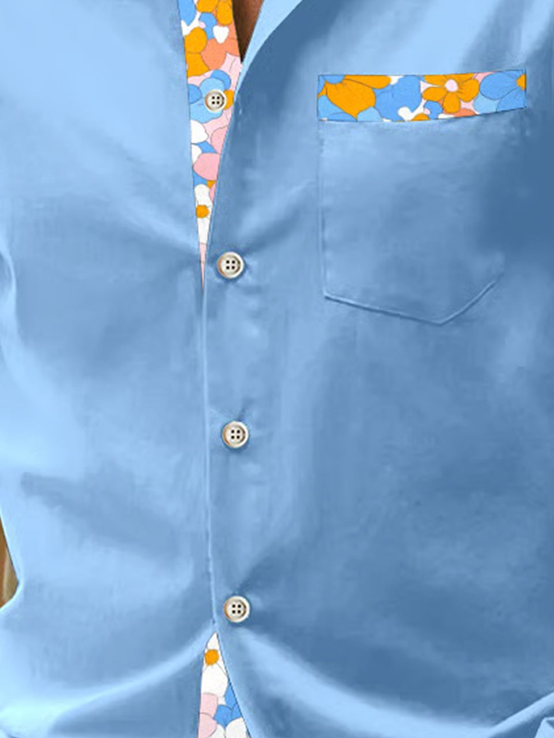 Alohadaddy® Basic Solid Floral Colorblock Contrast Long Sleeve Pocket Shirt