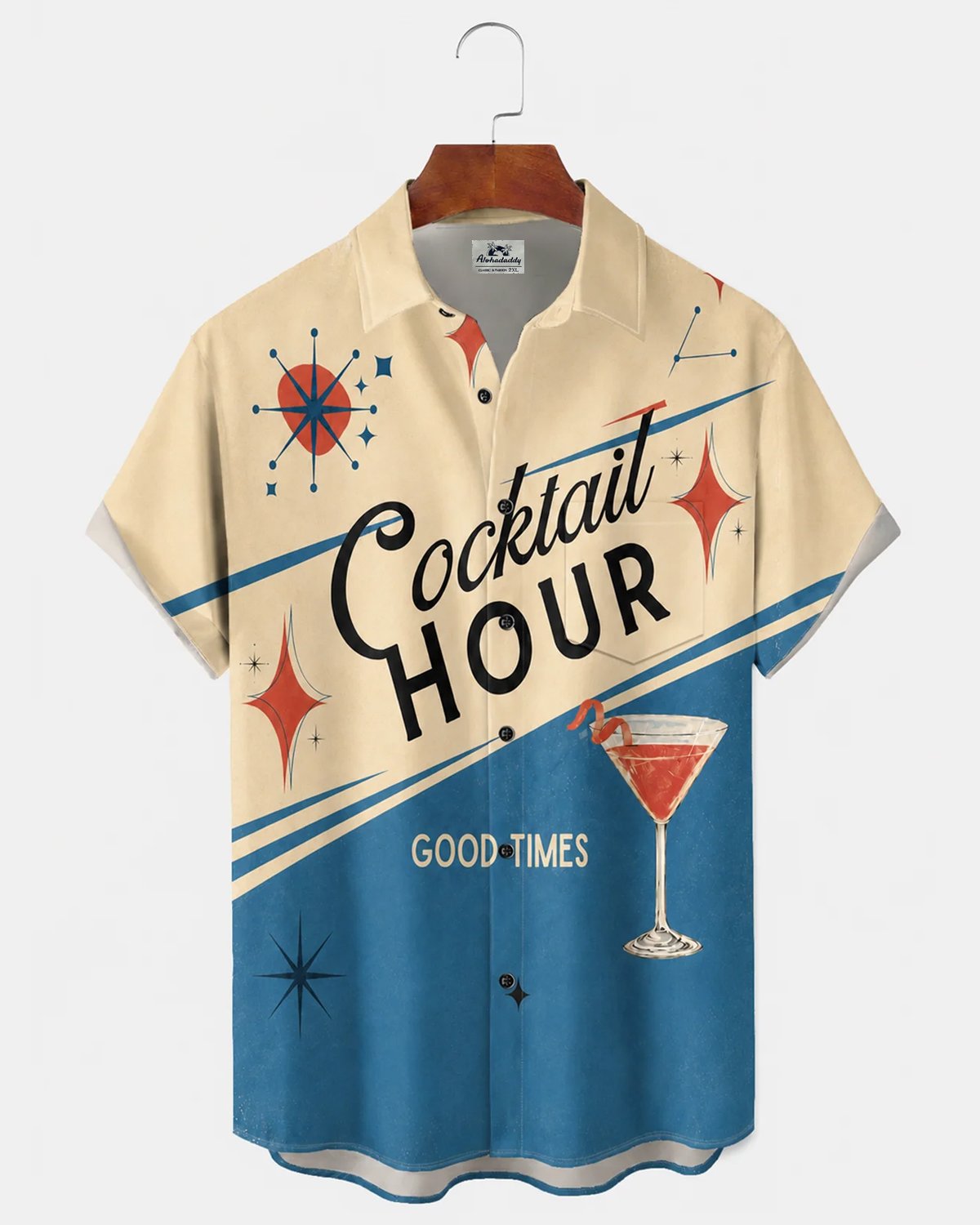 Alohadaddy® Vintage 1960s Pin-up Style Cocktail Print Short-Sleeve Shirt