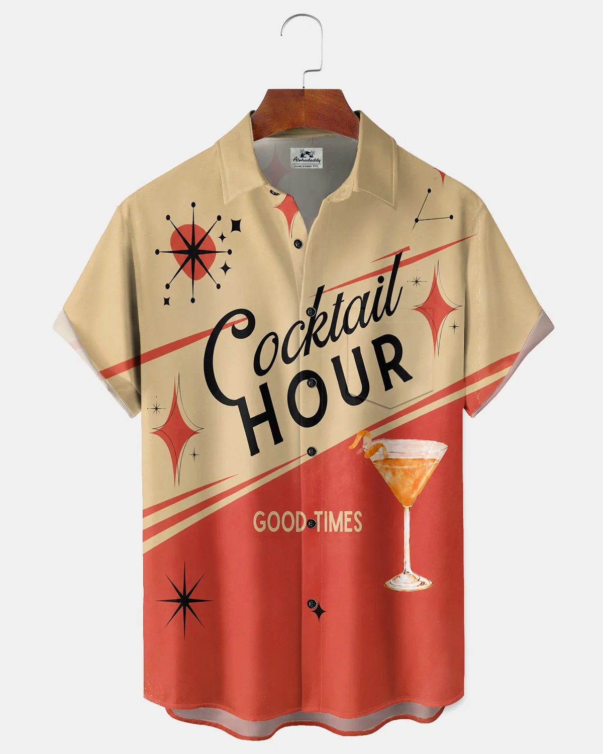 Alohadaddy® Vintage 1960s Pin-up Style Cocktail Print Short-Sleeve Shirt