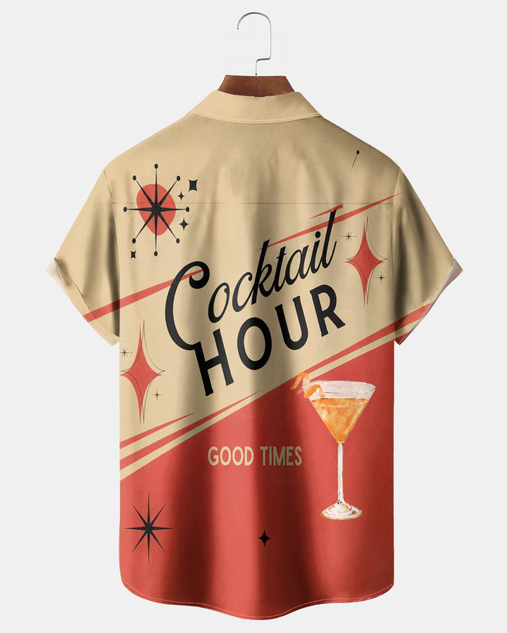 Alohadaddy® Vintage 1960s Pin-up Style Cocktail Print Short-Sleeve Shirt