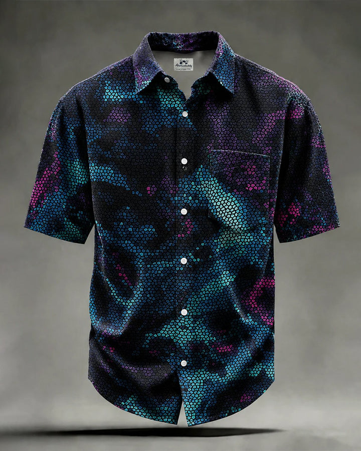 Alohadaddy® Retro Abstract Geometric Gradient Print Short-Sleeve Shirt