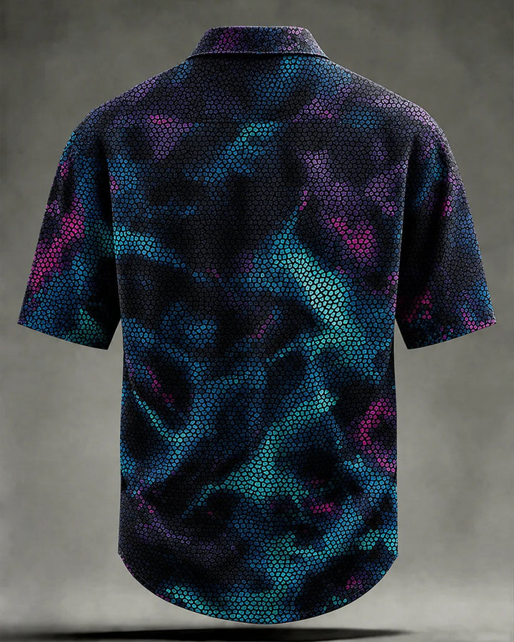 Alohadaddy® Retro Abstract Geometric Gradient Print Short-Sleeve Shirt