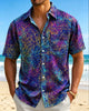 Alohadaddy® Retro Abstract Geometric Gradient Texture Print Short-Sleeve Shirt