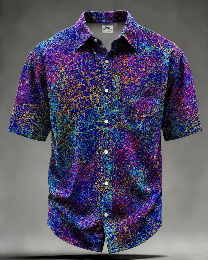 Alohadaddy® Retro Abstract Geometric Gradient Texture Print Short-Sleeve Shirt