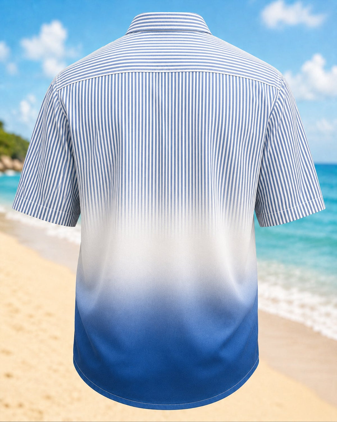 Alohadaddy® Basic Striped Ombré Short-Sleeve Pocket Hawaiian Shirt