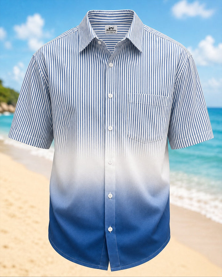 Alohadaddy® Basic Striped Ombré Short-Sleeve Pocket Hawaiian Shirt