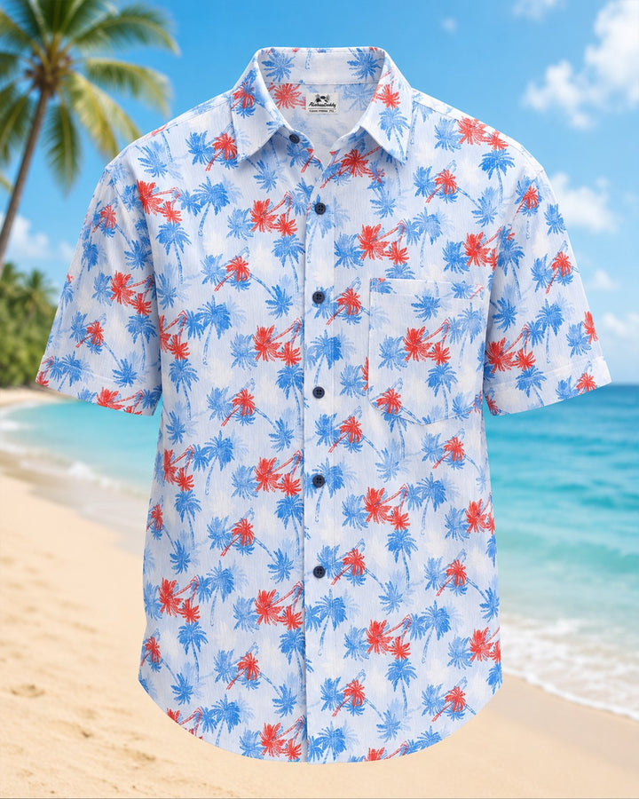 Alohadaddy® Hawaiian Classic Print Coconut Tree Color Block Gradient Short-Sleeve Shirt