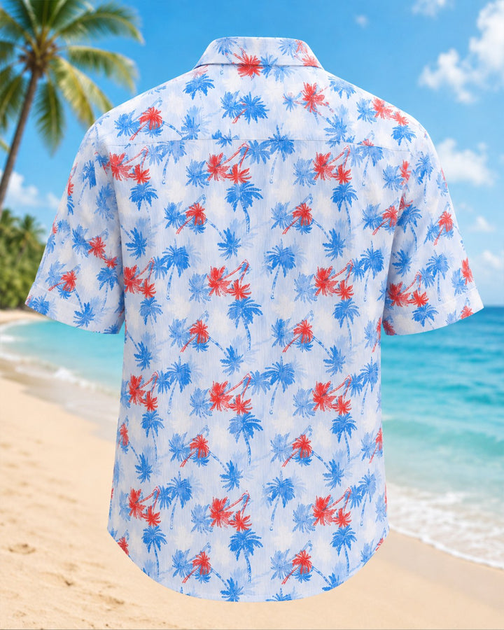 Alohadaddy® Hawaiian Classic Print Coconut Tree Color Block Gradient Short-Sleeve Shirt
