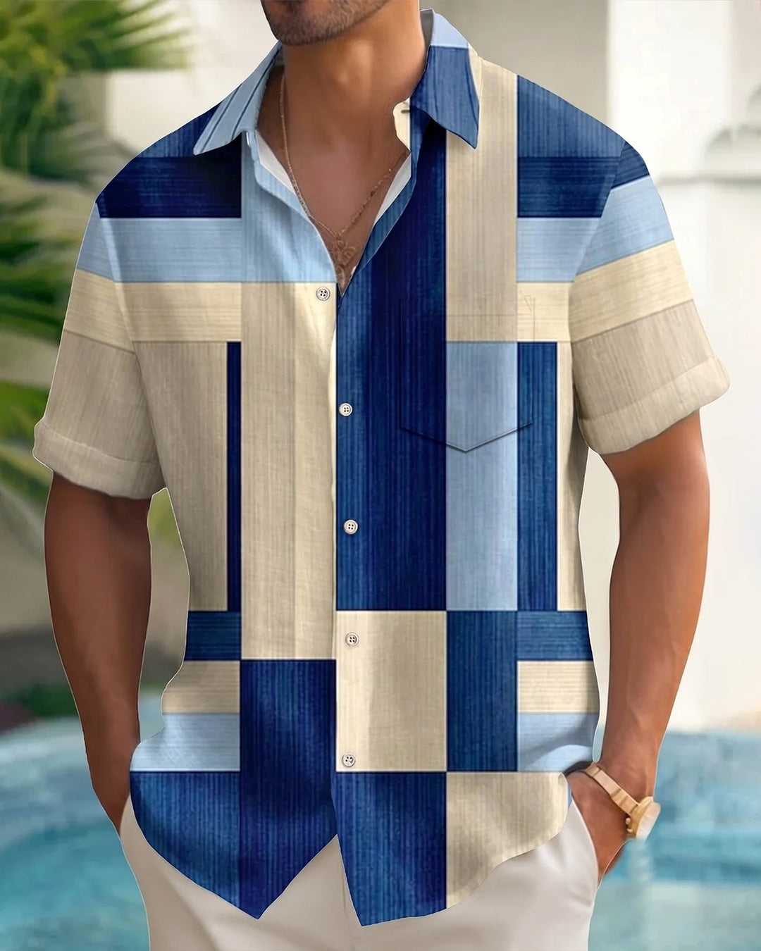 Alohadaddy® Retro Geometric Color Block Men&