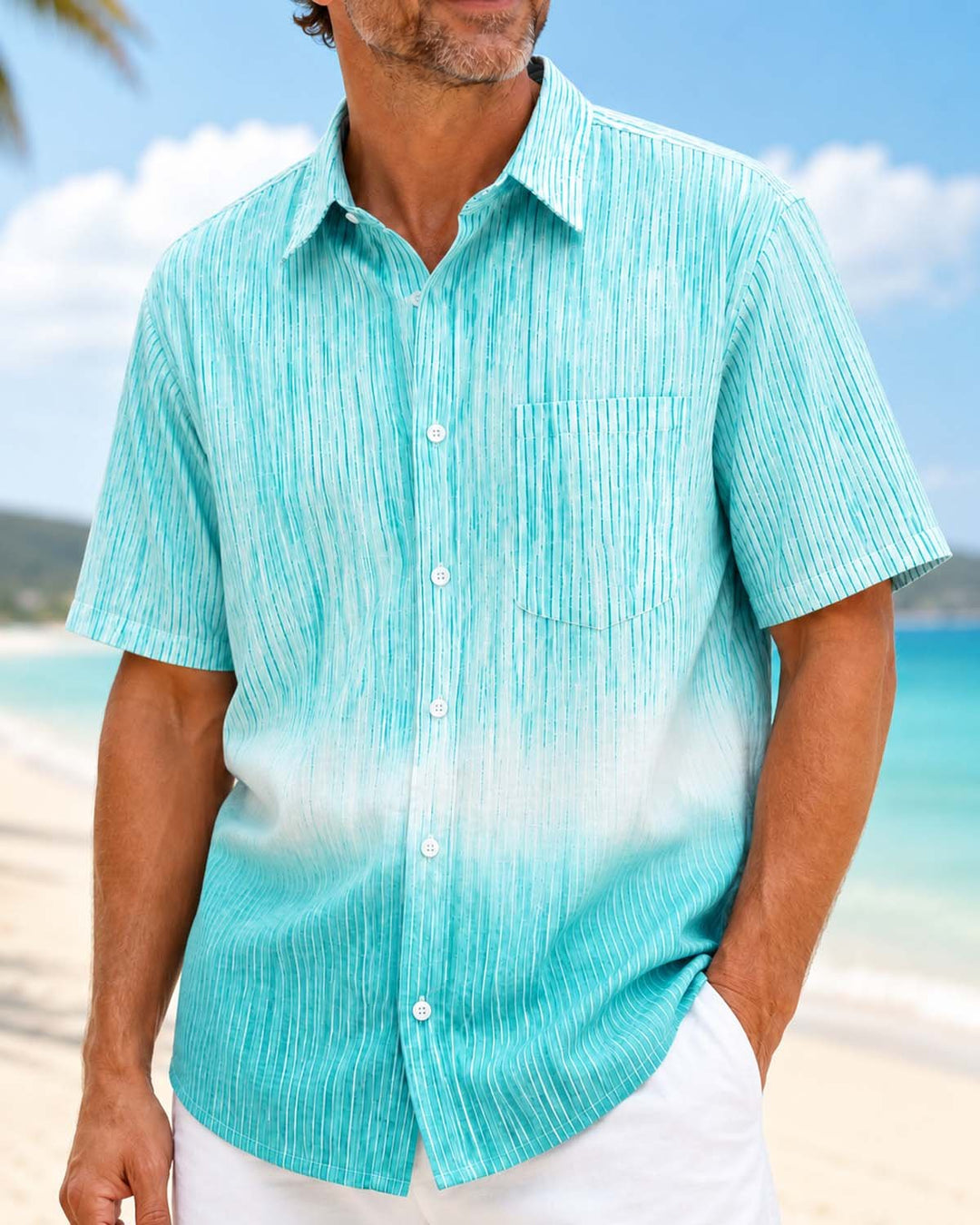 Alohadaddy® Basic Geometric Stripe Gradient Short-Sleeve Shirt