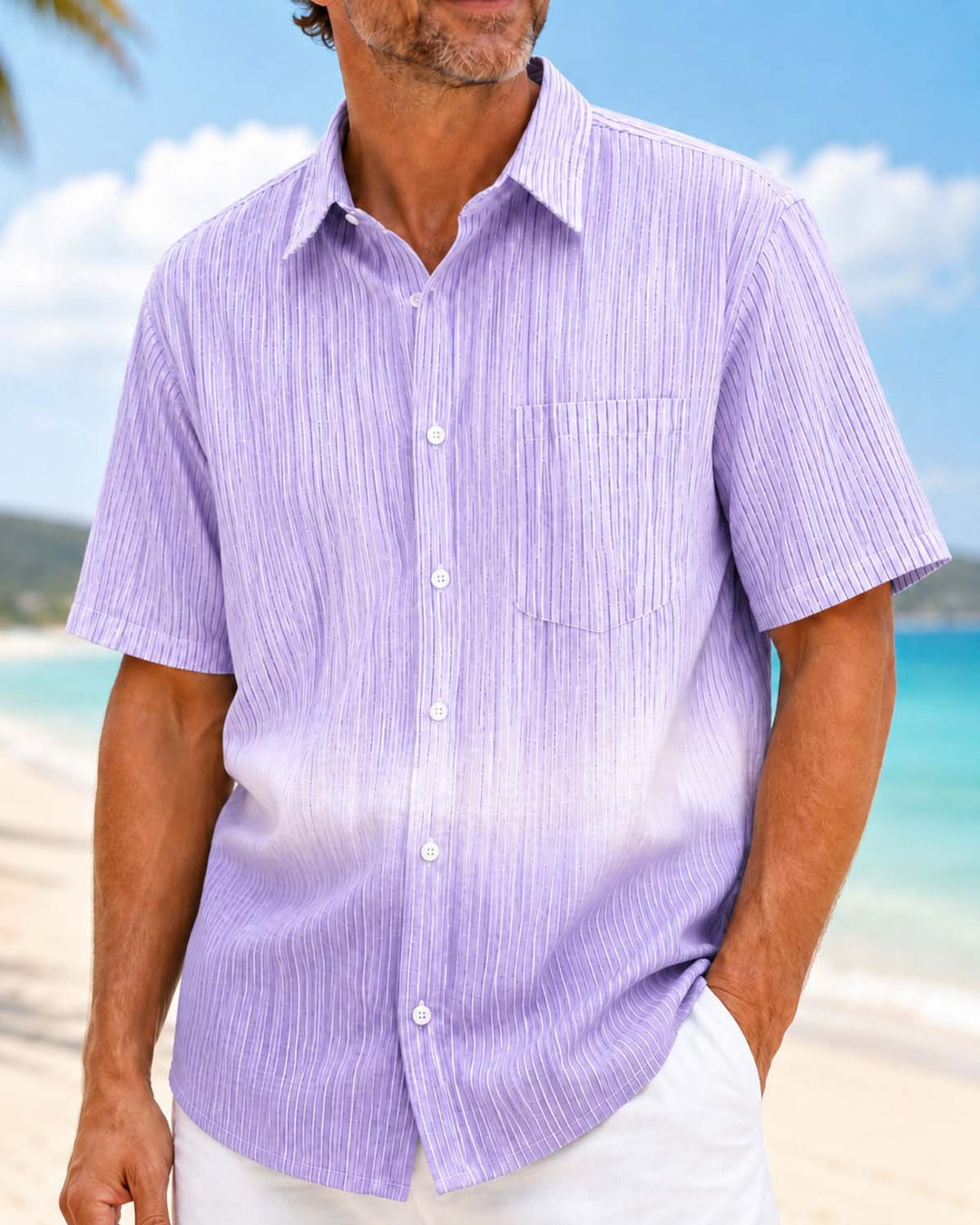 Alohadaddy® Basic Geometric Stripe Gradient Short-Sleeve Shirt
