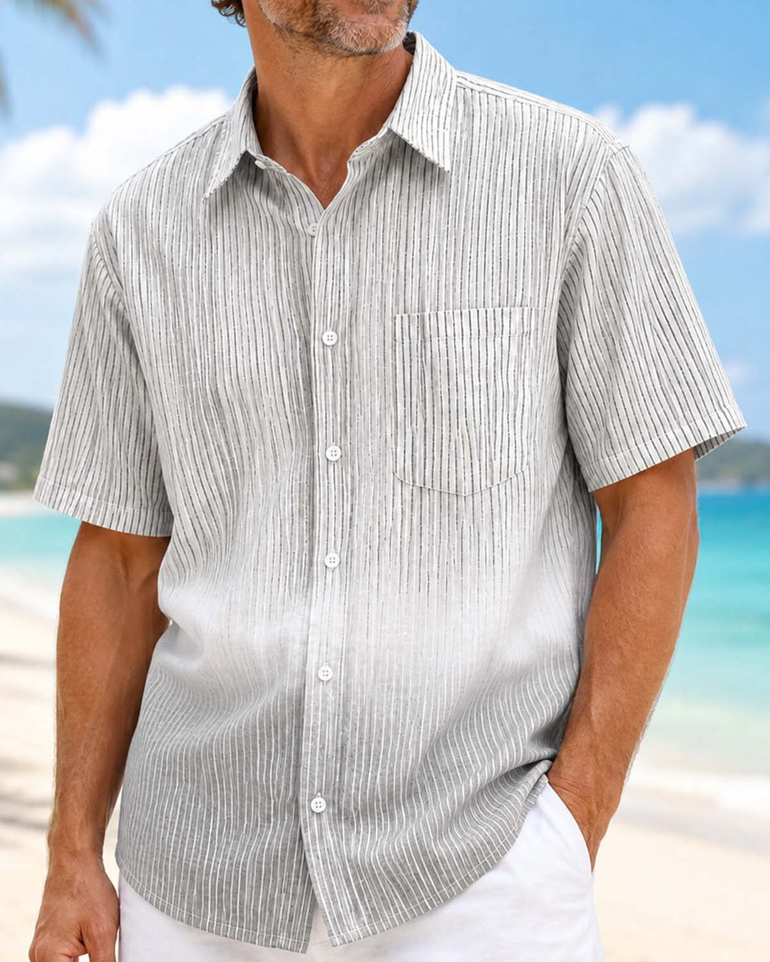 Alohadaddy® Basic Geometric Stripe Gradient Short-Sleeve Shirt