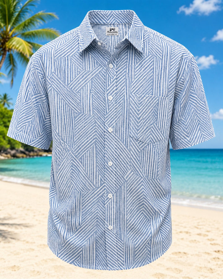 Alohadaddy® Basic Geometric Stripe Short-Sleeve Pocket Shirt