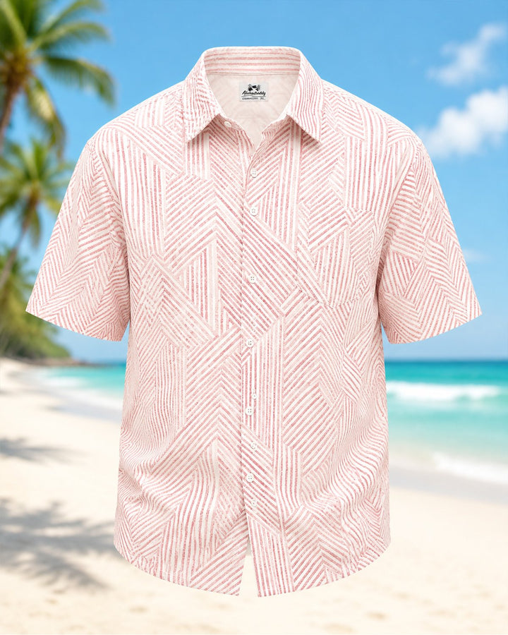 Alohadaddy® Basic Geometric Stripe Short-Sleeve Pocket Shirt