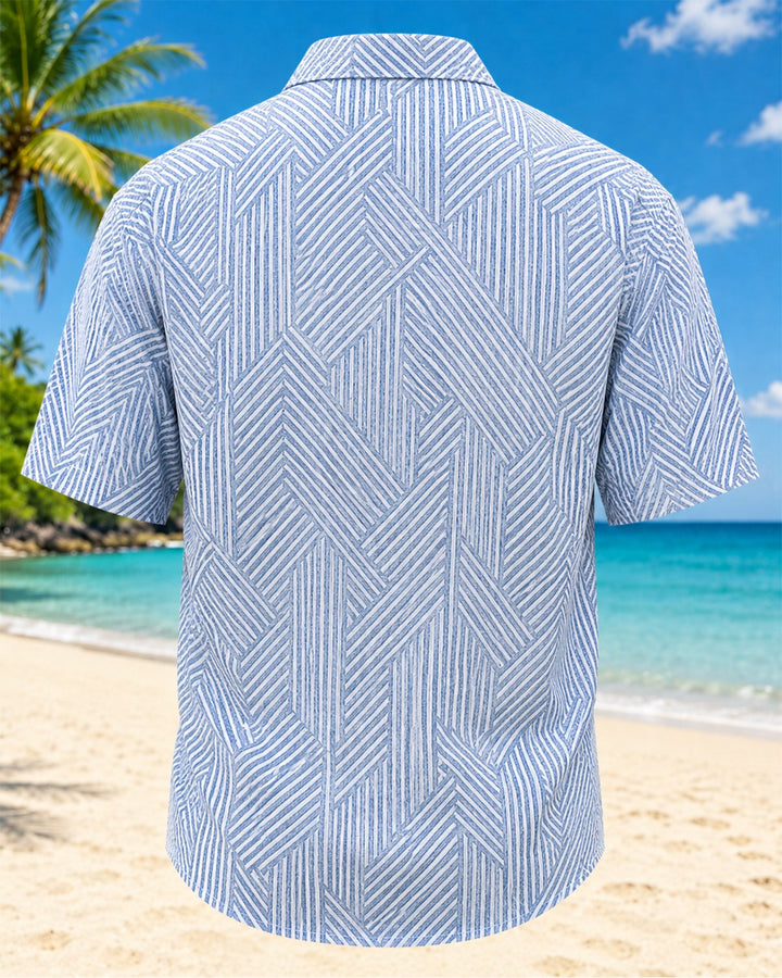 Alohadaddy® Basic Geometric Stripe Short-Sleeve Pocket Shirt
