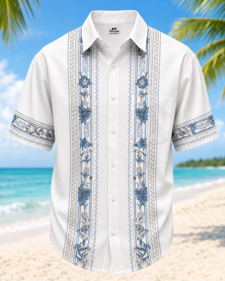 Alohadaddy® Basic Geometric Floral Classic Bowling Pocket Shirt