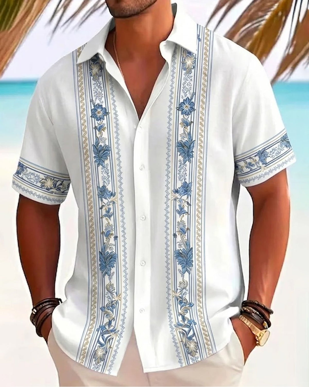 Alohadaddy® Basic Geometric Floral Classic Bowling Pocket Shirt