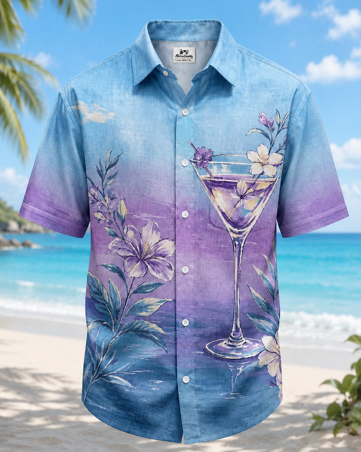 Alohadaddy® Hawaiian Floral Gradient Cocktail Short-Sleeve Pocket Shirt