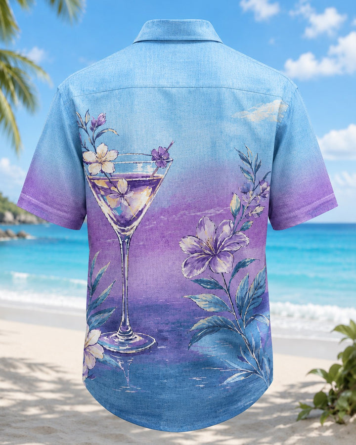 Alohadaddy® Hawaiian Floral Gradient Cocktail Short-Sleeve Pocket Shirt