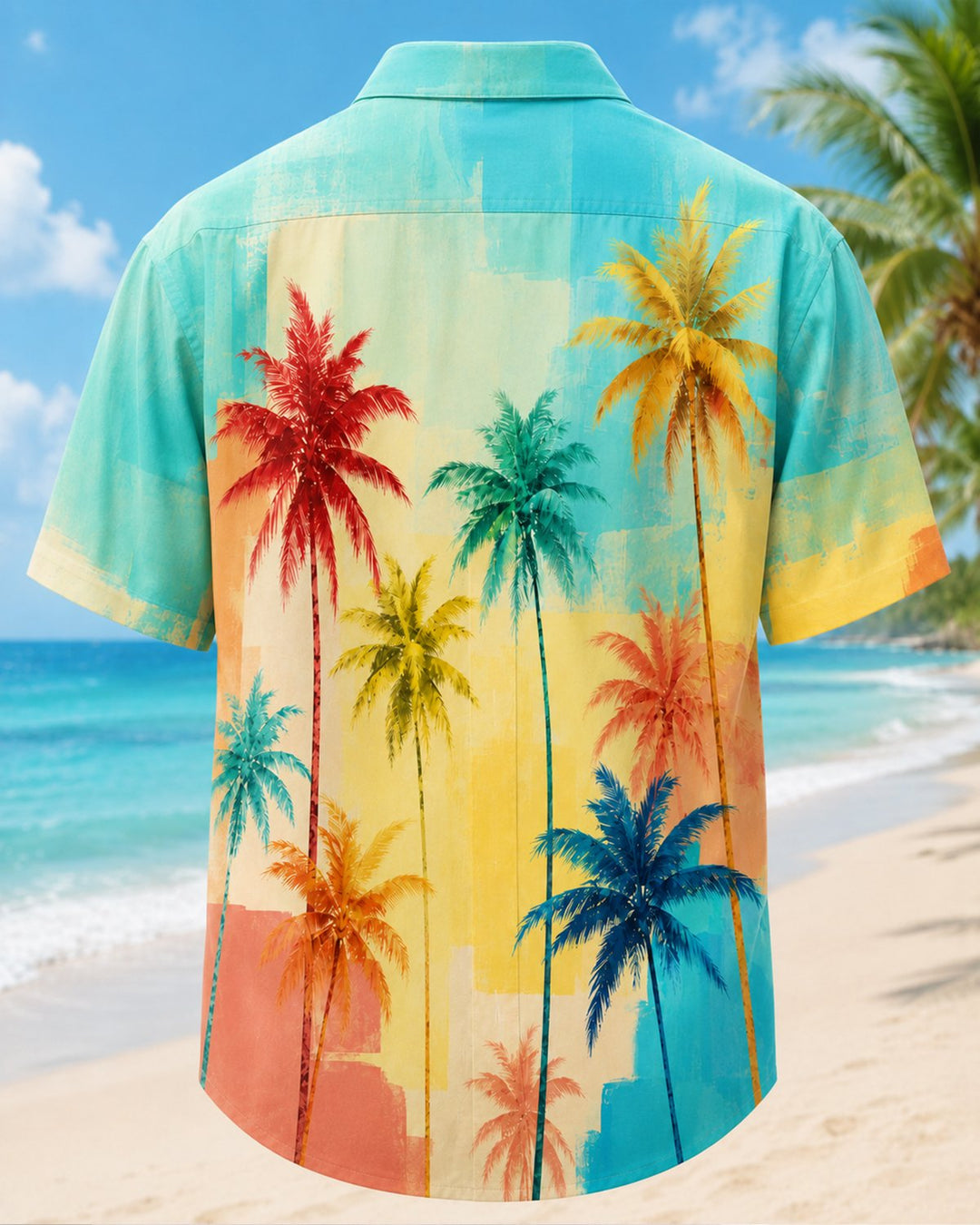 Alohadaddy® Hawaiian Gradient Coconut Tree Beach Vacation Pocket Shirt