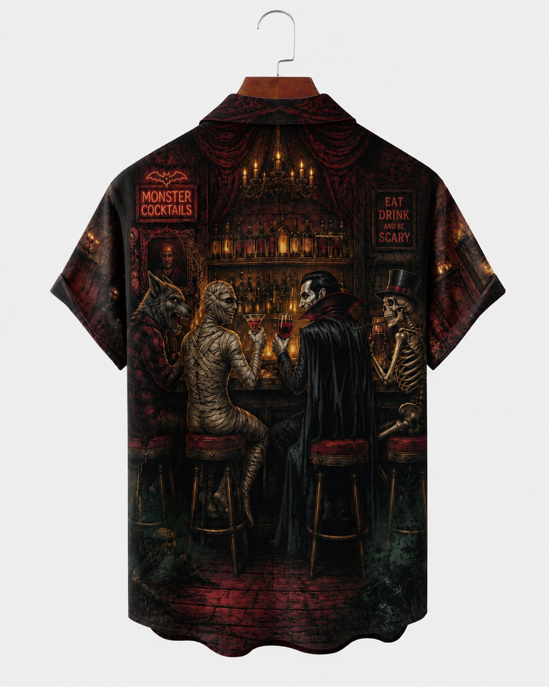 Alohadaddy® Halloween Retro Vampire Werewolf Bar Short-Sleeve Shirt