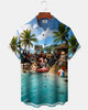 Alohadaddy® Halloween Cartoon Beach Coconut Tree Flamingo Short-Sleeve Shirt
