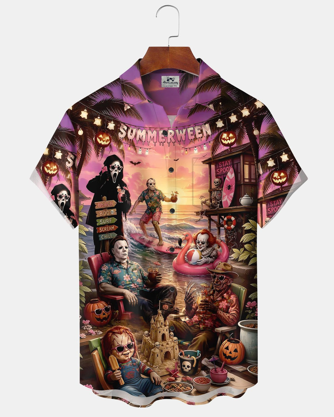 Alohadaddy® Halloween Cartoon Clown Beach Surf Short-Sleeve Shirt