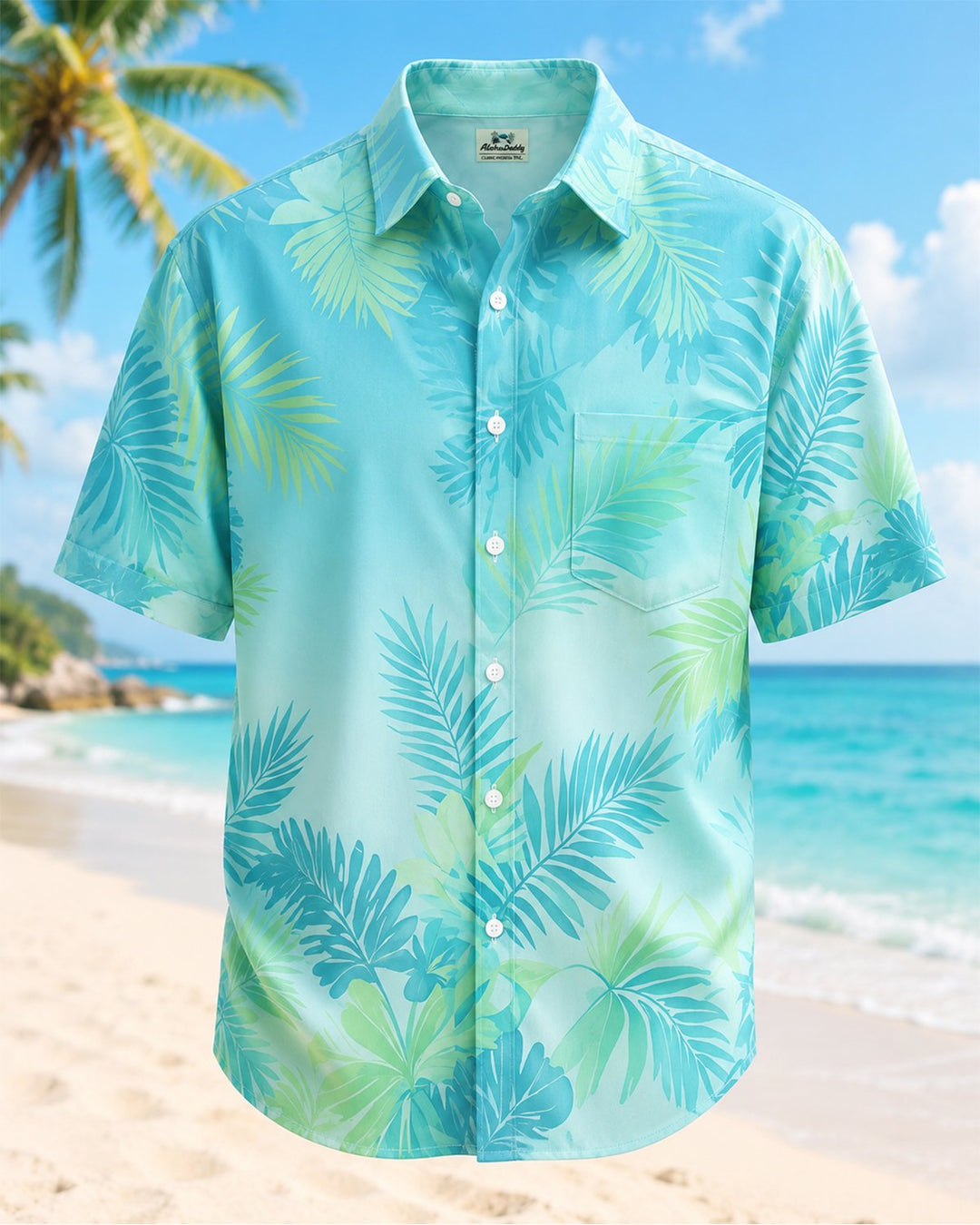 Alohadaddy® Hawaiian Floral Leaf Gradient Color Block Shirt
