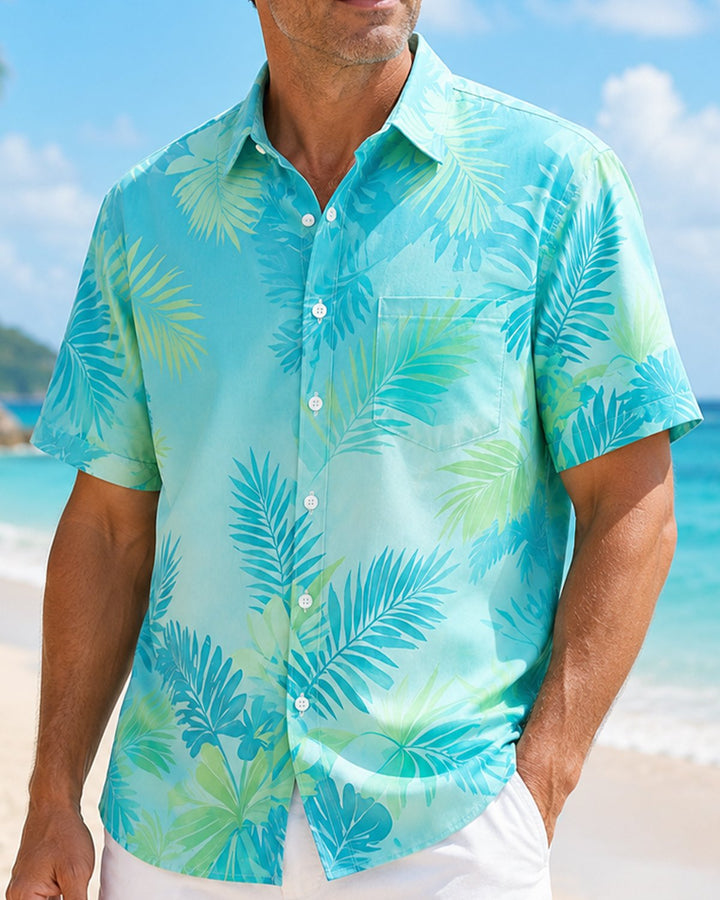 Alohadaddy® Hawaiian Floral Leaf Gradient Color Block Shirt