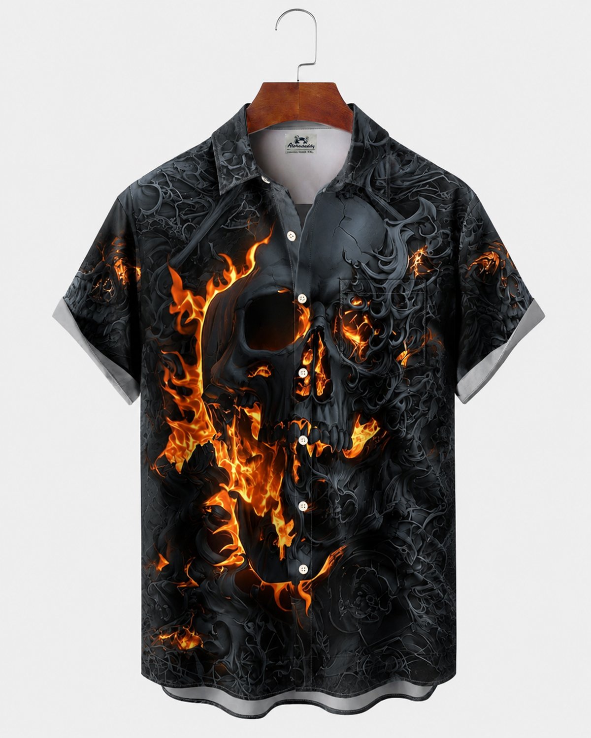 Alohadaddy® Men's Short-Sleeve Button-Down Shirt with Pocket Skull Print