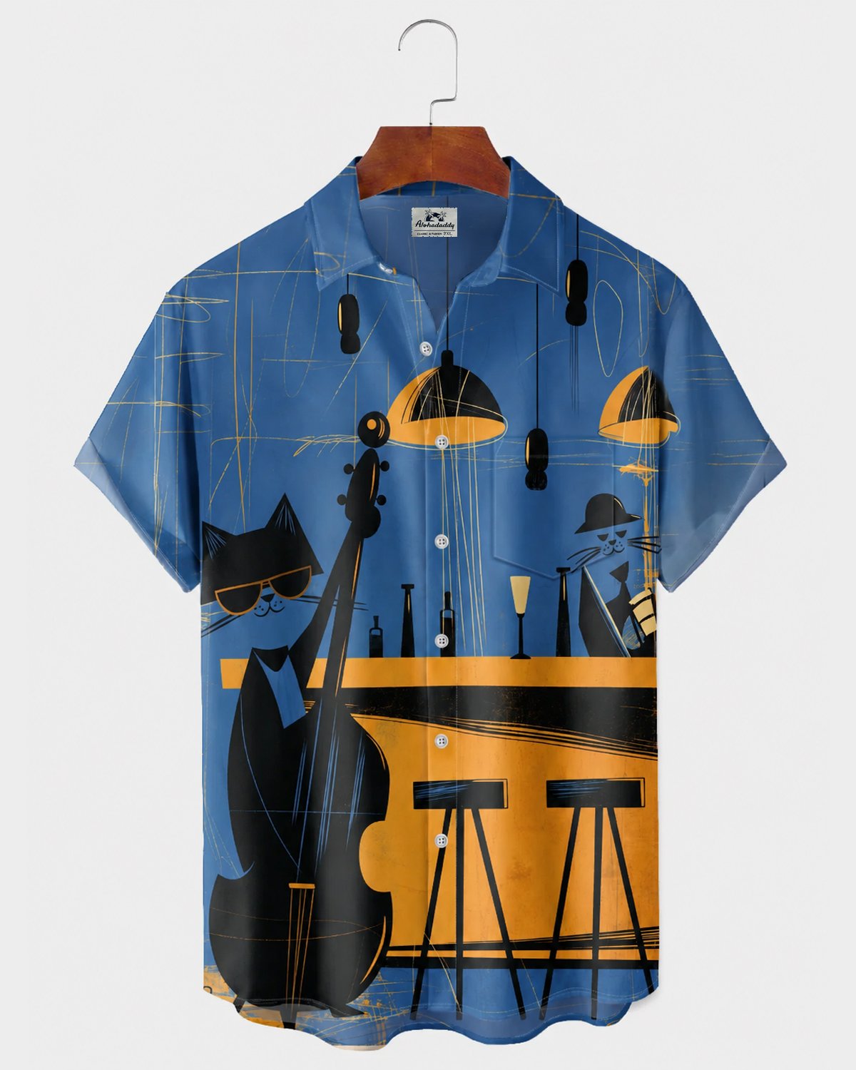 Alohadaddy® Retro Mid-Century Modern Geometric Atomic Cat Cocktail Short-Sleeve Shirt