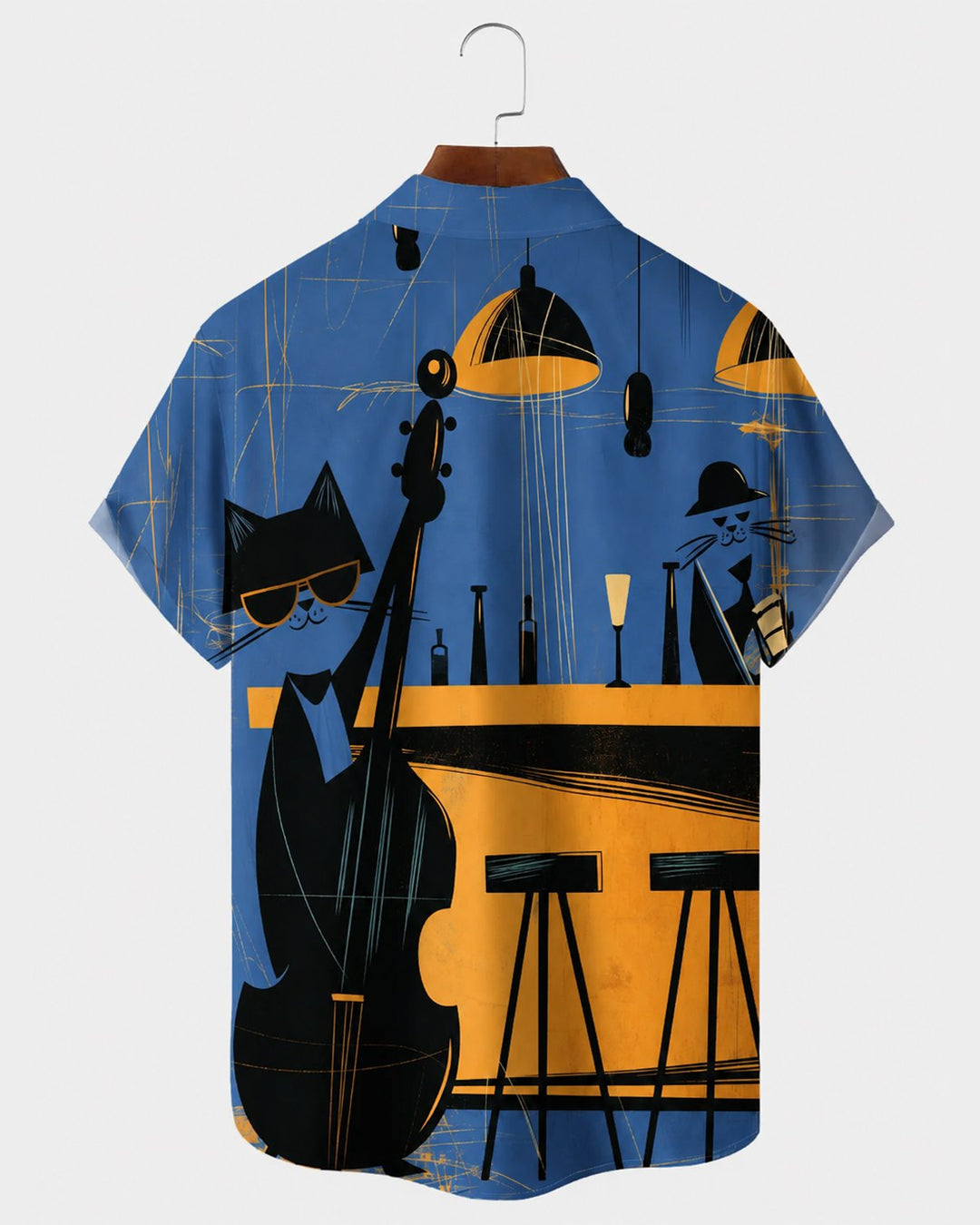 Alohadaddy® Retro Mid-Century Modern Geometric Atomic Cat Cocktail Short-Sleeve Shirt