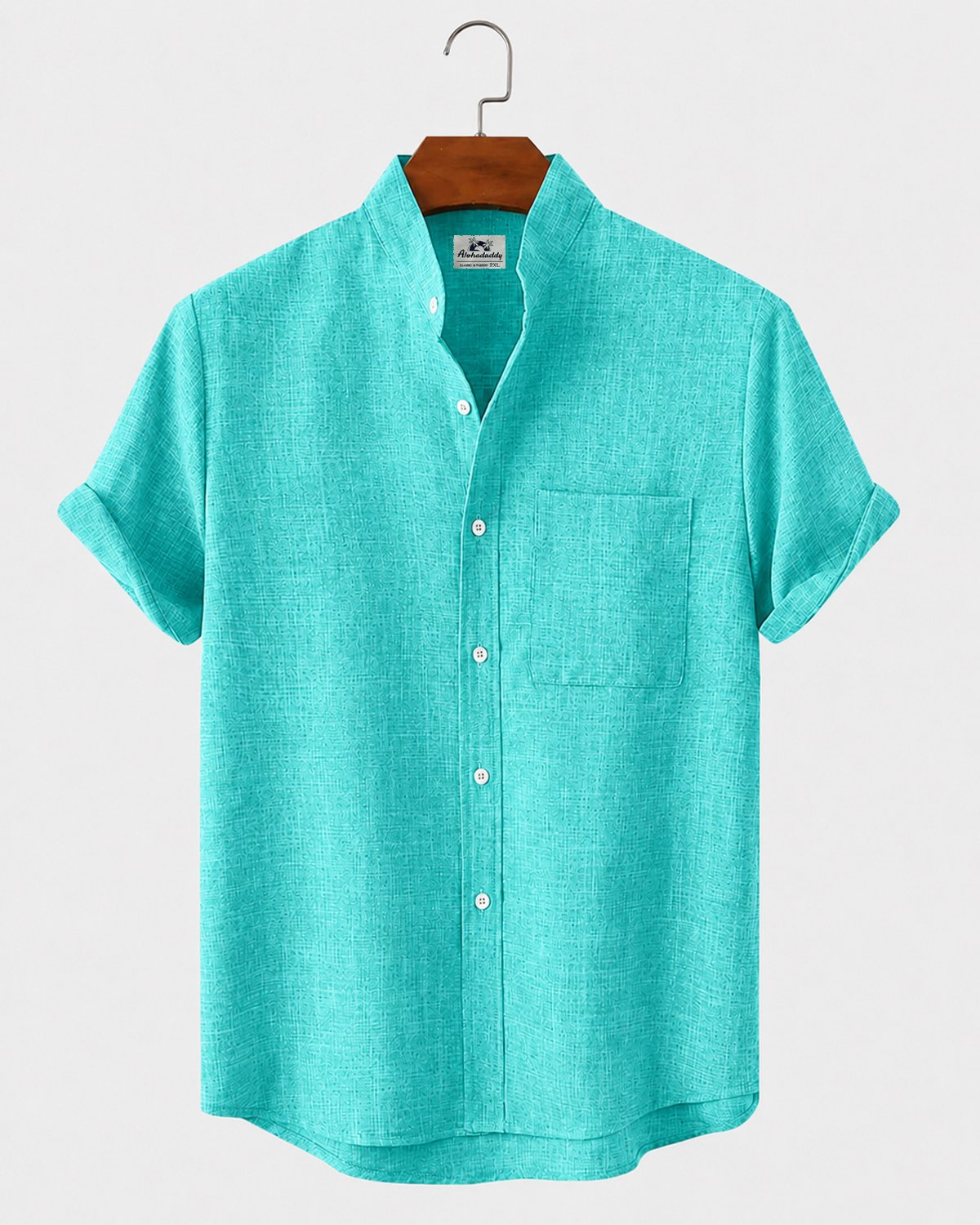 Alohadaddy® Men's Basic Solid Color Stand Collar Eco-Friendly Linen Pocket Shirt